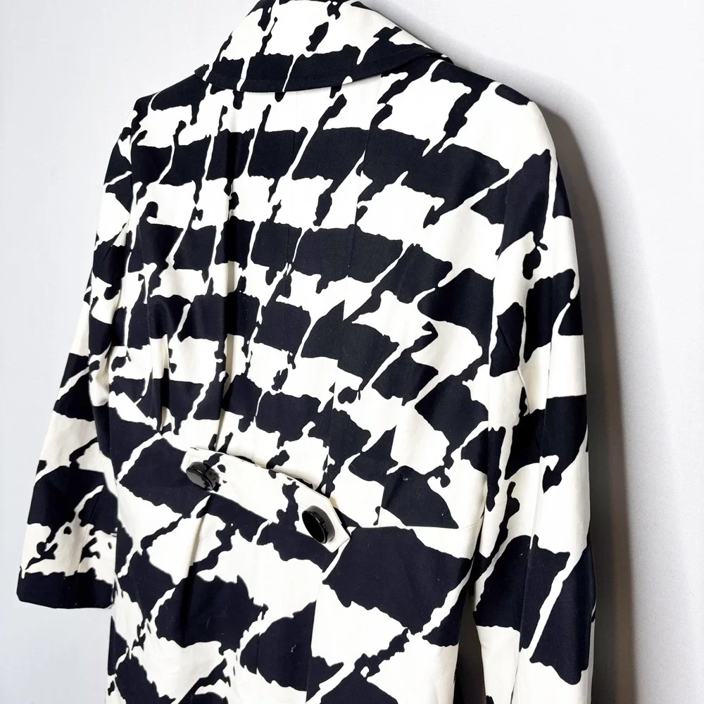 Michael Kors Trench Coat Size S Abstract Houndstooth Cotton Blend Pockets - Picture 11 of 16